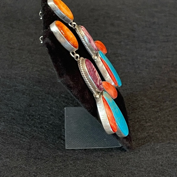 🌈 AUTHENTIC STERLING SILVER TUEQUOISE & SPINY EARRINGS - Picture 6 of 11